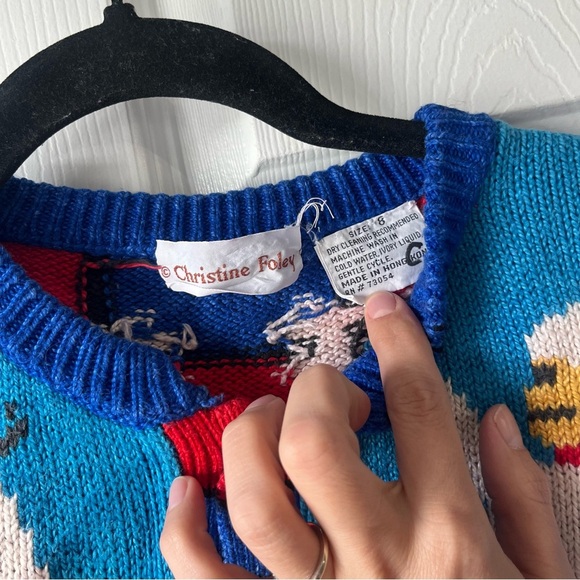 Christine Foley Vintage Multicolor Monkey Button Up Sweater Cardigan kids 8 - Picture 4 of 5